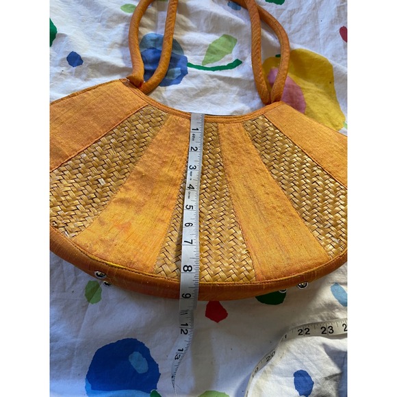 Vintage 1970s Orange Straw Woven Fan Shape Sun beam Shoulder Bag Purse - Picture 3 of 8